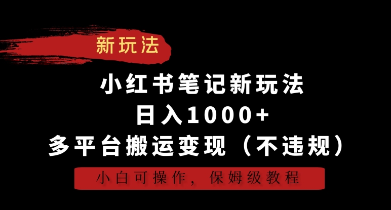 小红书笔记新玩法，日入1000+，多平台搬运变现（不违规），小白可操作，保姆级教程【揭秘】-小齐资源库