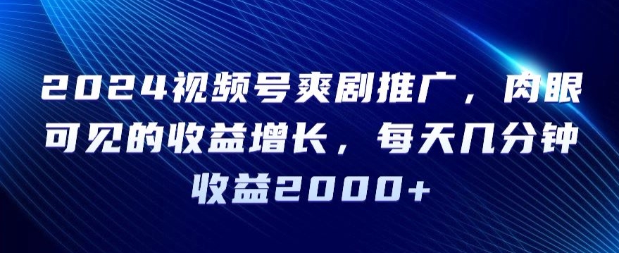 2024视频号爽剧推广，肉眼可见的收益增长，每天几分钟收益2000+【揭秘】-小齐资源库