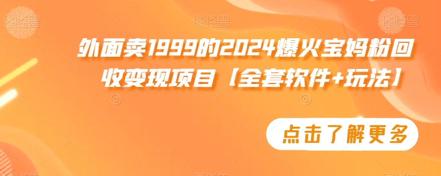 外面卖1999的2024爆火宝妈粉回收变现项目【全套软件+玩法】【揭秘】-小齐资源库