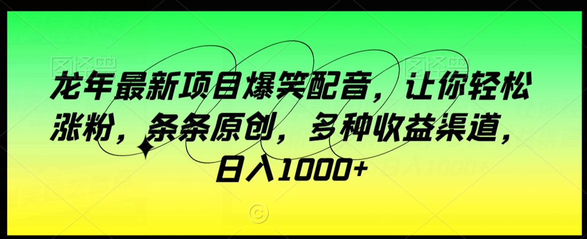龙年最新项目爆笑配音，让你轻松涨粉，条条原创，多种收益渠道，日入1000+【揭秘】-小齐资源库