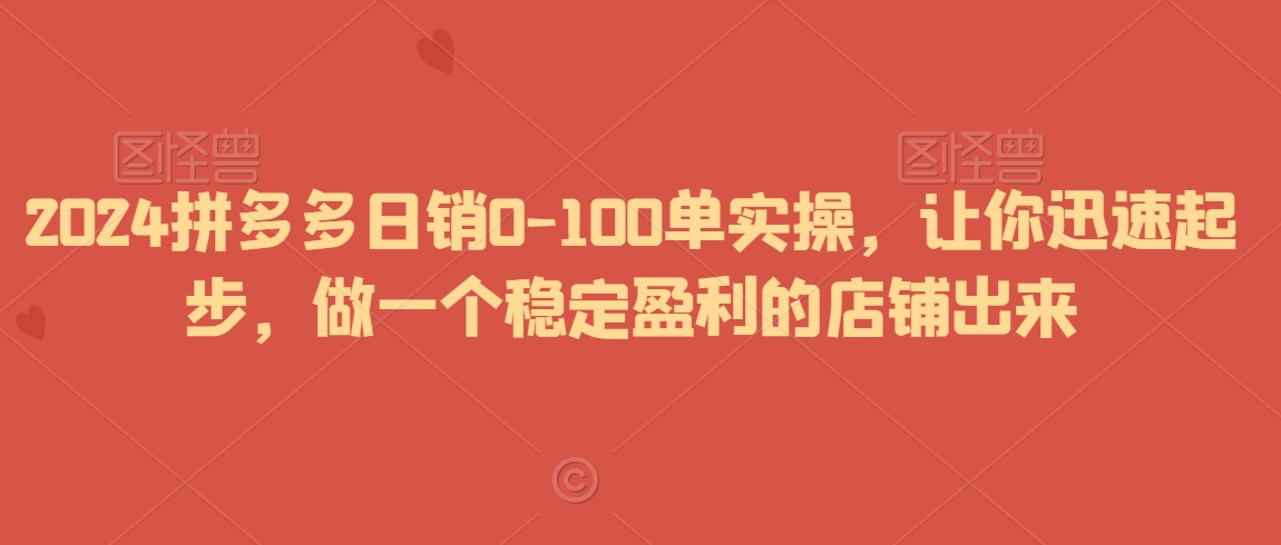 2024拼多多日销0-100单实操，让你迅速起步，做一个稳定盈利的店铺出来-小齐资源库