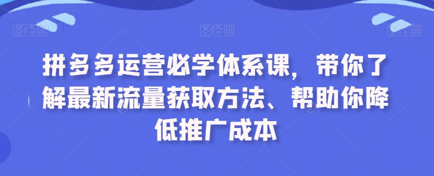 拼多多运营必学体系课，带你了解最新流量获取方法、帮助你降低推广成本-小齐资源库