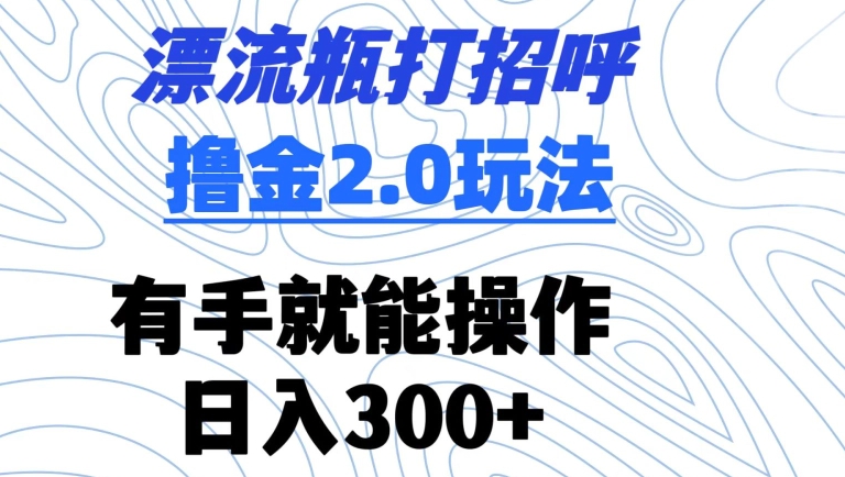 漂流瓶打招呼撸金2.0玩法，有手就能做，日入300+【揭秘】-小齐资源库