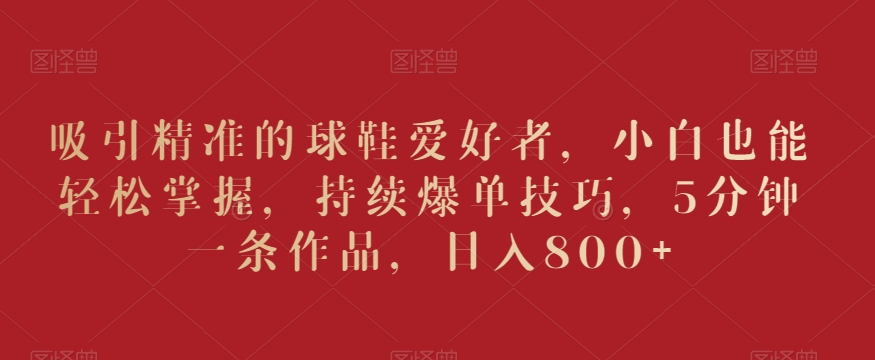 吸引精准的球鞋爱好者，小白也能轻松掌握，持续爆单技巧，5分钟一条作品，日入800+【揭秘】-小齐资源库