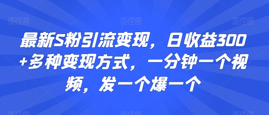 最新S粉引流变现，日收益300+多种变现方式，一分钟一个视频，发一个爆一个【揭秘】-小齐资源库