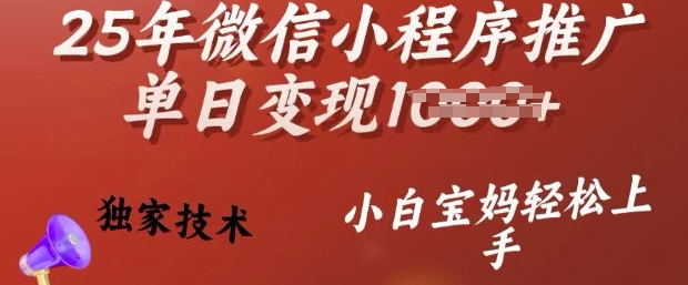 25年微信小程序推广单日变现多张，独家技术，小白宝妈轻松上手【揭秘】-小齐资源库