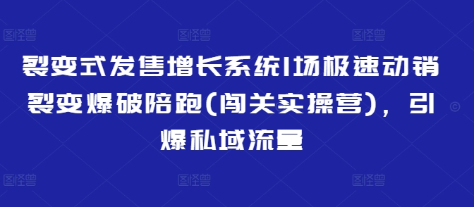 裂变式发售增长系统1场极速动销裂变爆破陪跑(闯关实操营)，引爆私域流量-小齐资源库