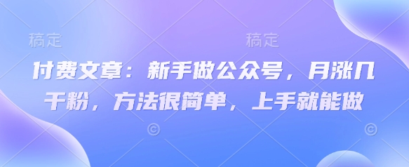付费文章：新手做公众号，月涨几干粉，方法很简单，上手就能做-小齐资源库