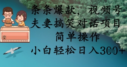 条条爆款，视频号夫妻搞笑对话项目，简单操作，小白轻松日入3张+-小齐资源库