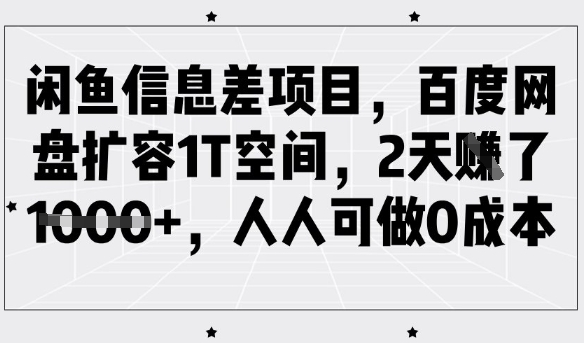 闲鱼信息差项目，百度网盘扩容1T空间，2天收益1k+，人人可做0成本-小齐资源库
