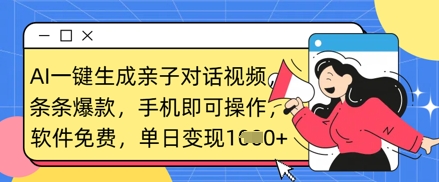 AI一键生成亲子对话视频，条条爆款，一部手机即可操作，单日变现数张-小齐资源库