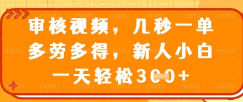 最新审核视频，几秒一单，多劳多得，新人小白一天轻松3张【揭秘】-小齐资源库