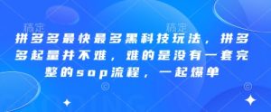 拼多多最快最多黑科技玩法,拼多多起量并不难,难的是没有一套完整的sop流程,一起爆单!-小齐资源库