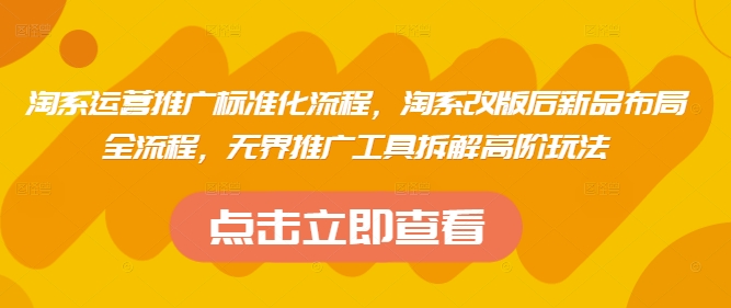 淘系运营推广标准化流程，​淘系改版后新品布局全流程，无界推广工具拆解高阶玩法-小齐资源库